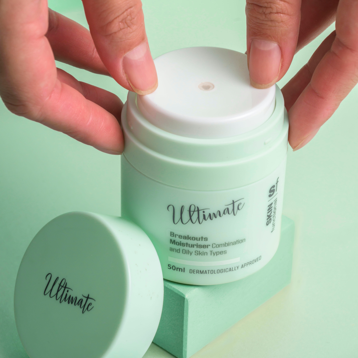 Skin Functional Breakouts Treatment Tonic Skincare product bottle with packaging and background