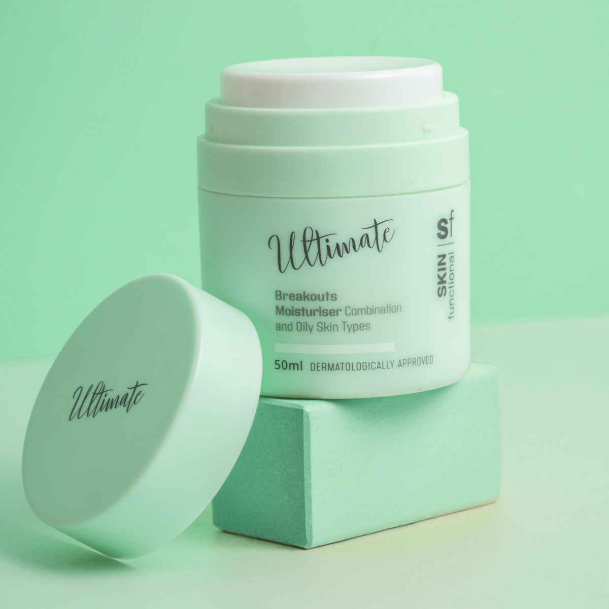 Skin Functional Breakouts Treatment Tonic Skincare product bottle with packaging and background