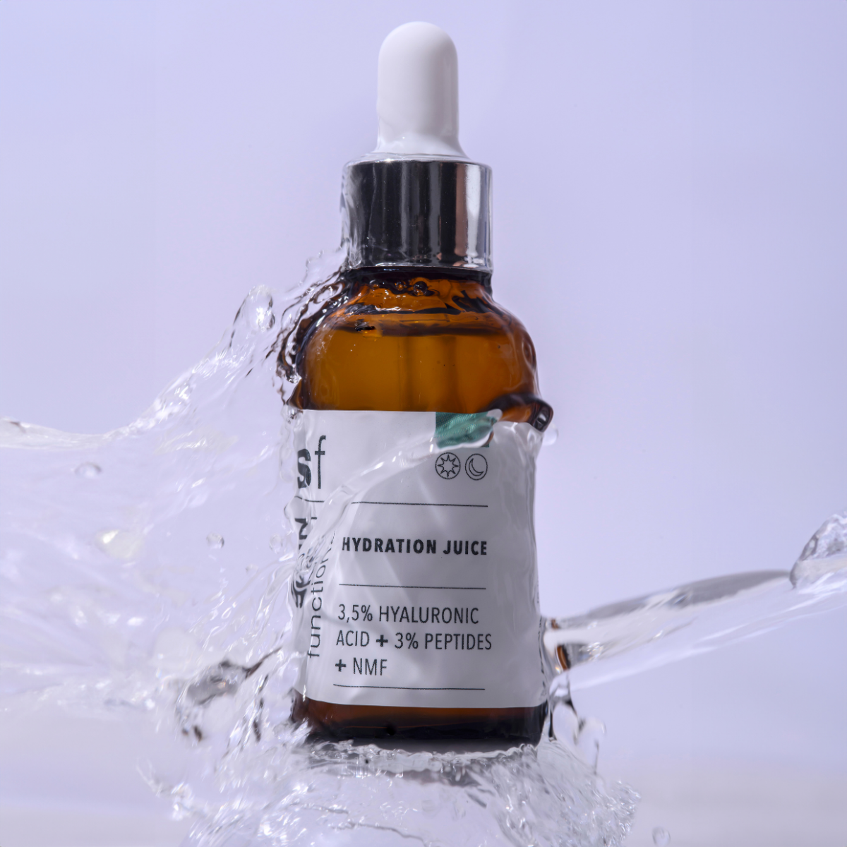 SKIN Functional hydration juice treatment with details skincare product on a grey background