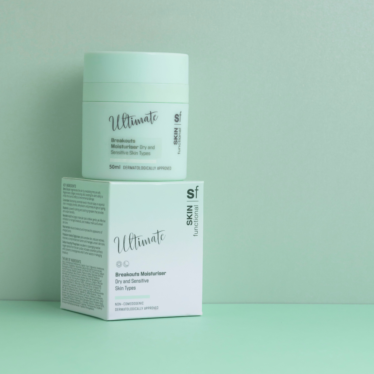 Skin Functional Breakouts Treatment Tonic Skincare product bottle with packaging and background